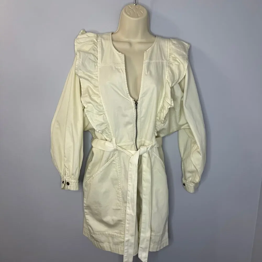 Free People Imogene Mini Dress Ecru White Cotton Ruffle Zipper Cream Sz S New